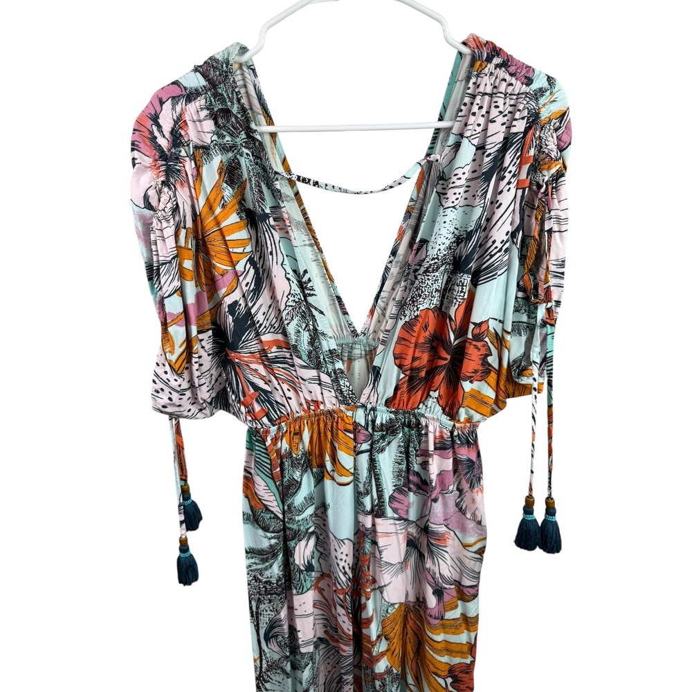 Maaji Dress Womens Large Tropical Maxi Boho Tassel Tie V Neck Beach Cover Up‎ - Picture 5 of 12